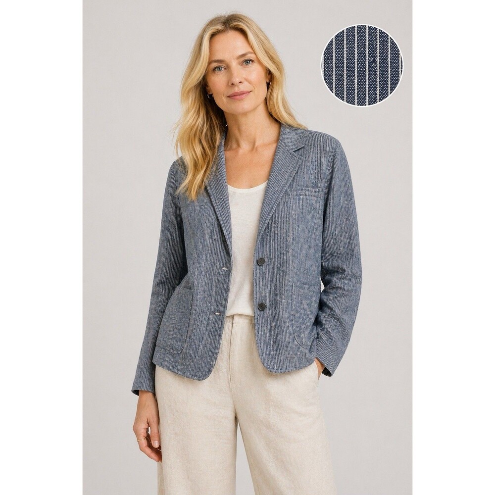 Eileen Fisher XL Chambray Linen Railroad Stripe Unstructured Blazer Jacket